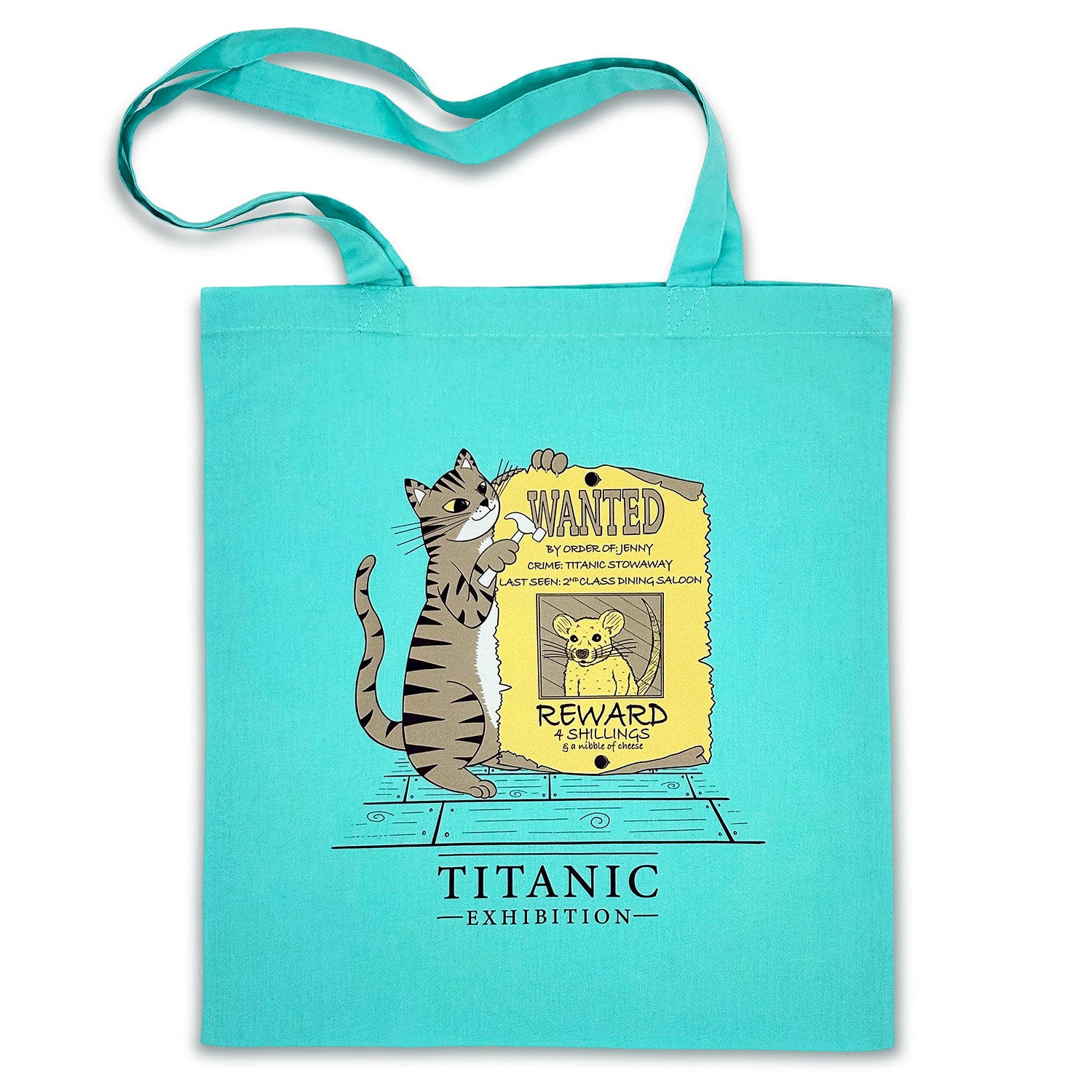Tote Bag - Jenny the Titanic Cat Wanted! - Mint Green by Merpola