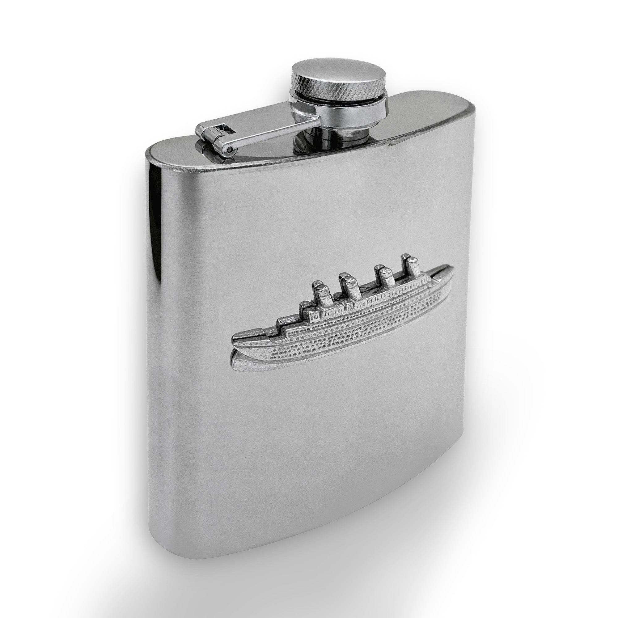 Titanic Stainless Steel Pocket Flask with Pewter Ship Badge