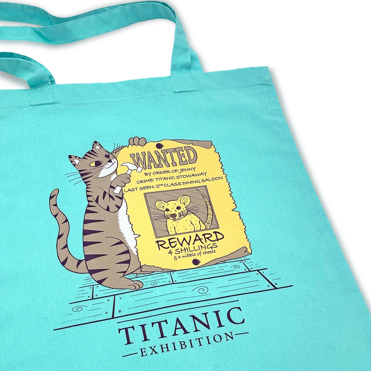Tote Bag - Jenny the Titanic Cat Wanted! - Mint Green by Merpola