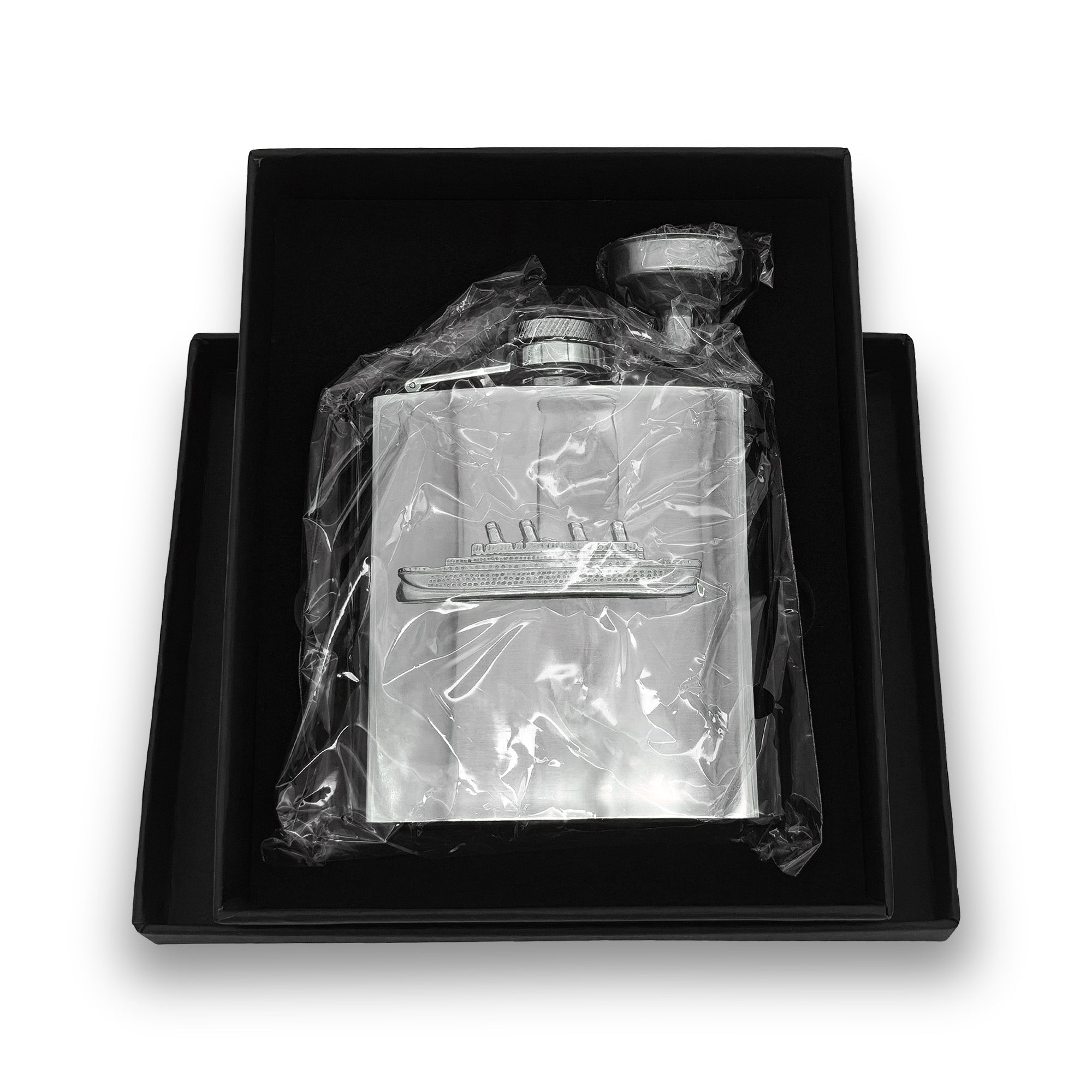 Titanic Stainless Steel Pocket Flask with Pewter Ship Badge